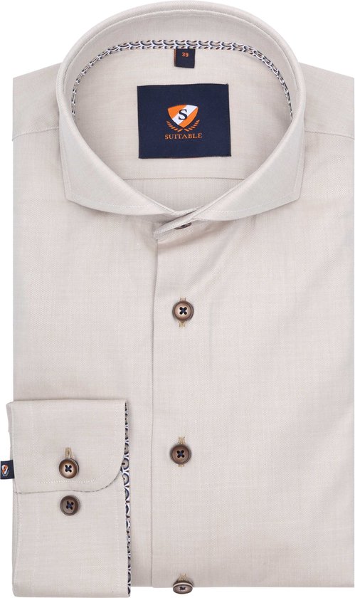 Suitable - Overhemd Twill Beige - Heren - Maat 42 - Slim-fit