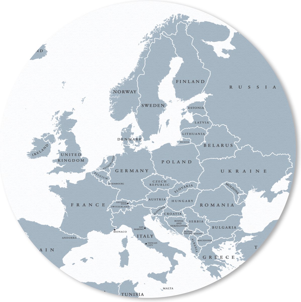 Muismat rond 40x40 cm - Mousepad Kaart - Europa - Grijs - Ronde muismatten