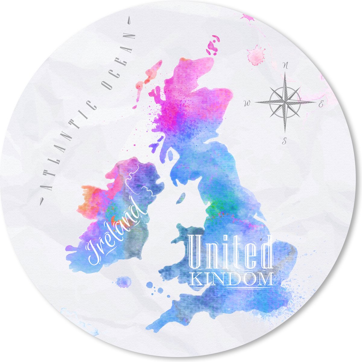 Muismat rond 50x50 cm - Mousepad Wereldkaart - Engeland - Olieverf - Ronde muismatten