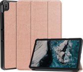 Tri-Fold Book Case met Wake/Sleep - Geschikt voor Nokia T20 Hoesje - Rose Gold
