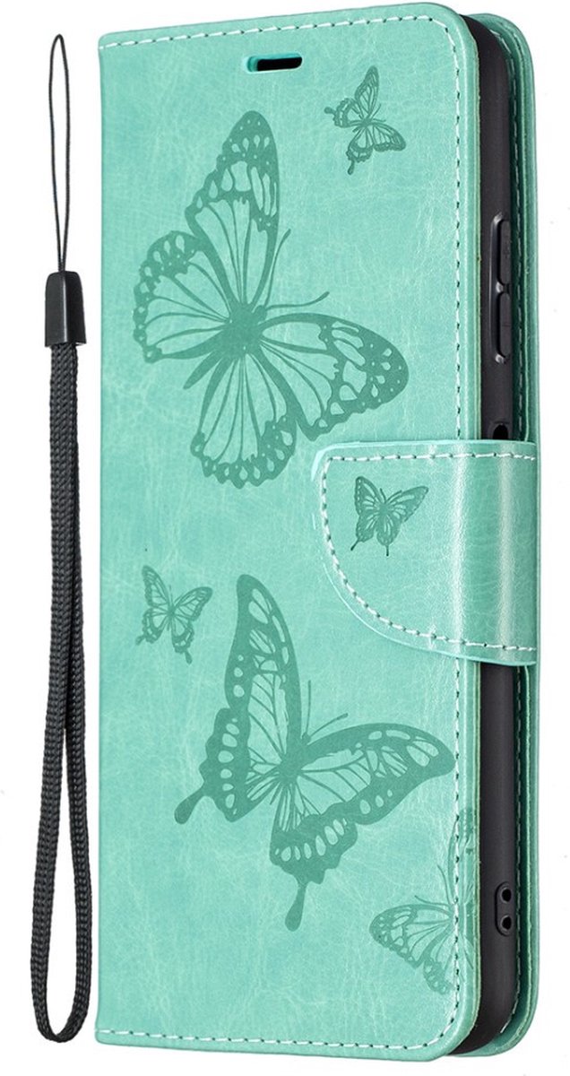 Coverup Vlinders Book Case - Geschikt voor Samsung Galaxy A22 5G Hoesje - Cyan