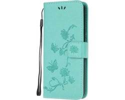 Coverup Bloemen & Vlinders Book Case - Geschikt voor Motorola Moto G9 Play / E7 Plus Hoesje - Cyan