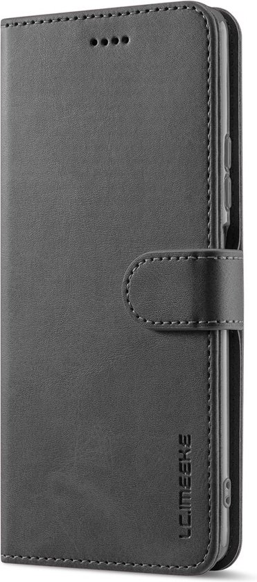 Étui portefeuille noir avec languette de fermeture et logo 'LC.IMEEKE', fermé.