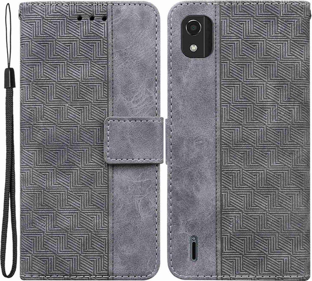 Coverup Hoesje - Geschikt voor Nokia C2 2E Hoesje - Coverup Geometric Book Case - Grijs