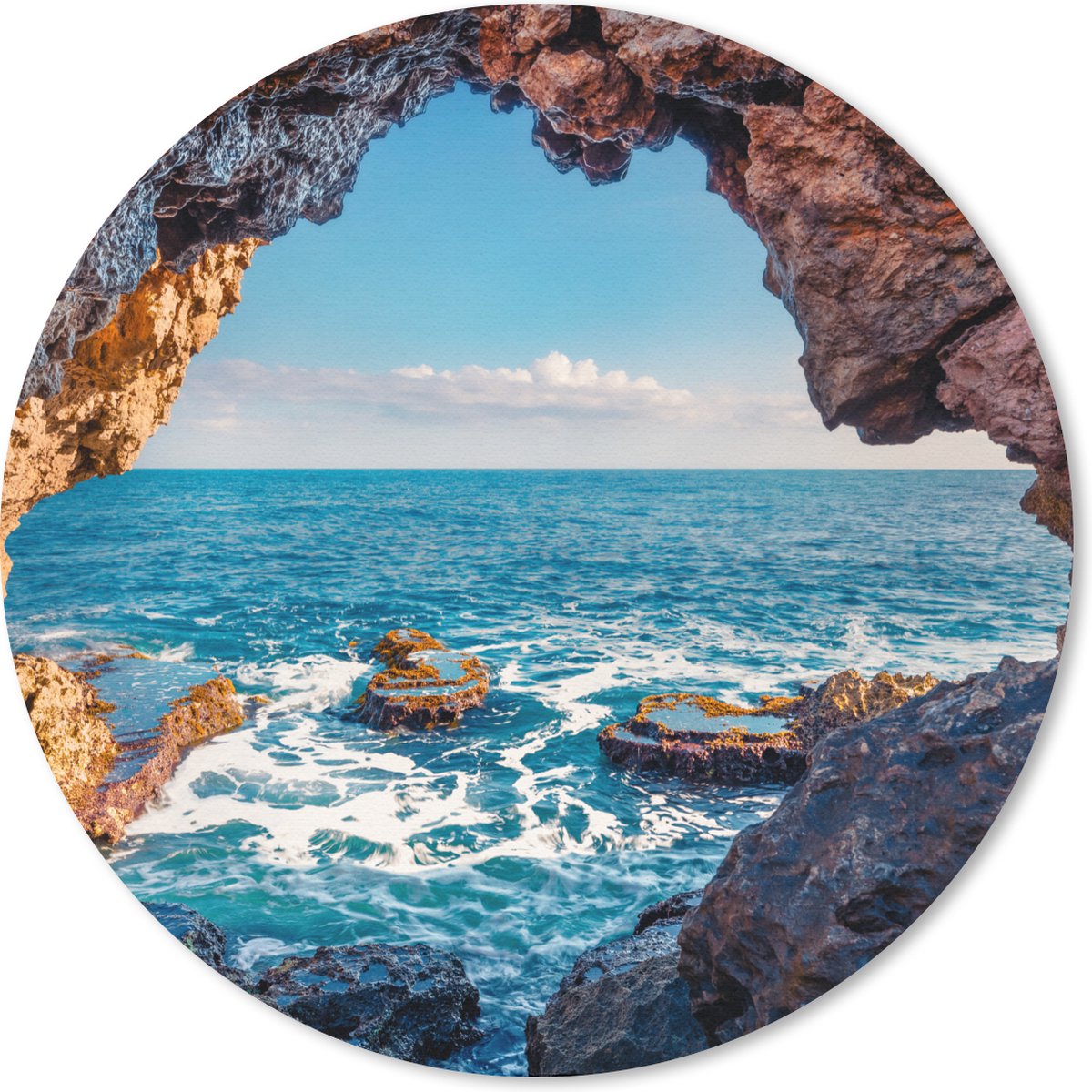 Muismat rond 30x30 cm - Mousepad Grot - Zee - Rotsen - Natuur - Ronde muismatten