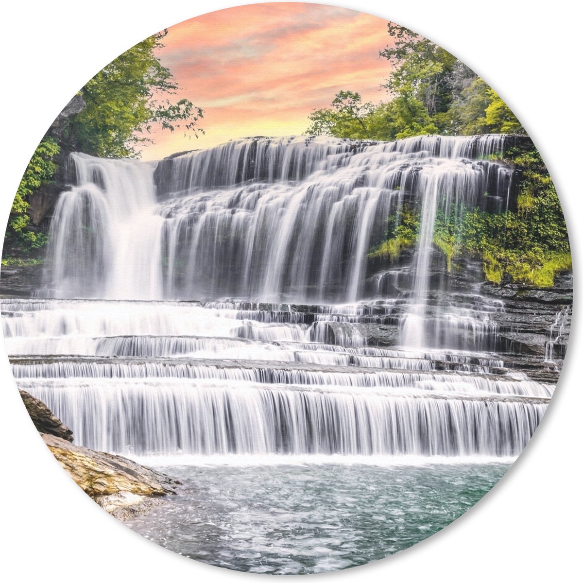 Muismat rond 20x20 cm - Mousepad Waterval - Water - Stenen - Planten - Natuur - Ronde muismatten