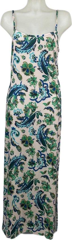 Angelle Milan – Travelkleding voor dames – Blauw/Groene Lange Jurk met Bandjes – Ademend – Kreukherstellend – Duurzame jurk - In 5 maten - Maat L