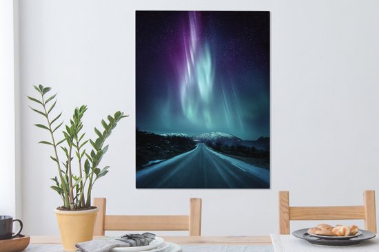 Tableau sur Toile Aurores Boréales - Neige - Route - 60x80 cm - Décoration murale