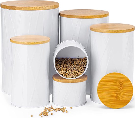 COM-FOUR® 3x voorraadpotten in vintage design - Ronde metalen blikken voor het bewaren van koffie, thee en suiker - Decoratieve keukenset met deksel - Koffieblik (3x crèmekleurig