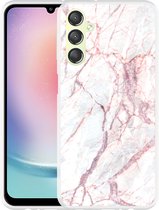 Cazy Hoesje geschikt voor Samsung Galaxy A24 4G White Pink Marble