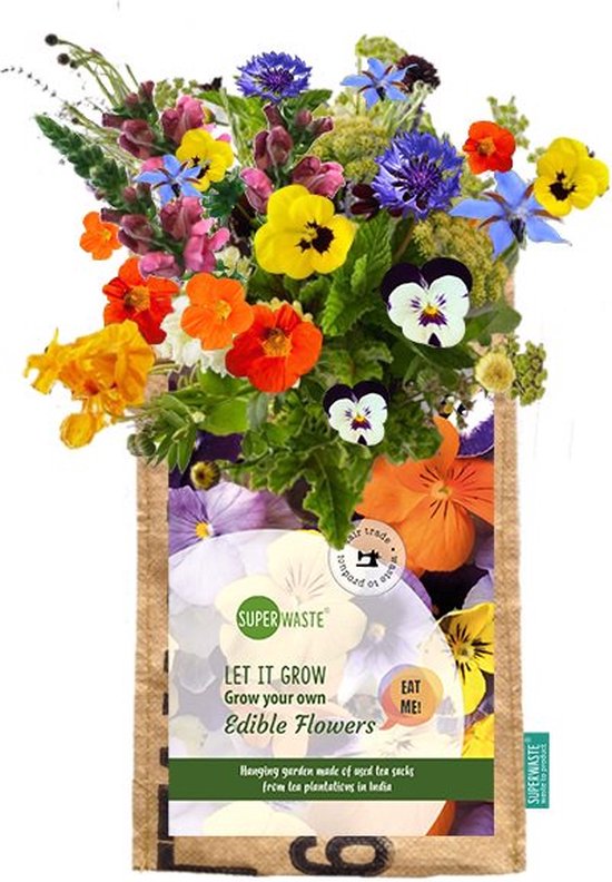 Superwaste-Hangtuintje-Eetbare bloemen-Duurzaam-Ecologisch-Groeicadeau-kweekset-kweektuintje-Stadstuintje-vlinders-bijen-ecosysteem-moederdag-vaderdag-valentijnsdag-kerst-sinterklaas-voorjaar-kindercadeau-pasen-fairtrade cadeau geven
