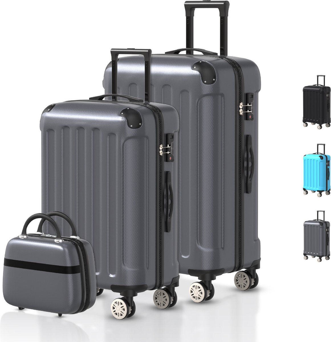 Voyagoux® Kofferset 3 delig - ABS kofferset - XS / S / M - Koffer - Donkergrijs