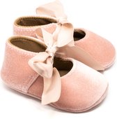 Siya Baby - Velvet ballerina's - meisjes - roze - strik - maat 19/20