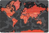 Muismat Eigen Wereldkaarten - Wereldkaart rood zwart muismat rubber - 60x40 cm - Muismat met foto