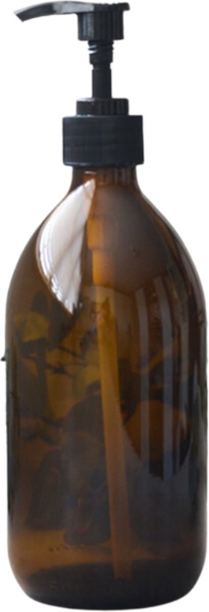Flacon pompe en Verres 500 ml | Verre brun ambré | haut de pompe noir |...  | bol