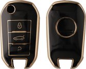 kwmobile autosleutel hoesje geschikt voor Peugeot Citroen 3-knops inklapbarep autosleutel - autosleutel behuizing in zwart / goud