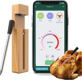 Thermomètre à viande sans fil avec application - Thermomètre BBQ avec Bluetooth - Thermomètre four - Accessoires BBQ - Acier inoxydable - NOIR
