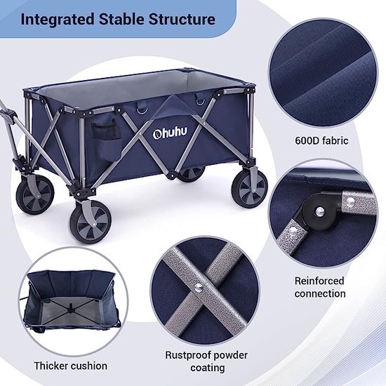 Trolley Kamping Portabel /Opvouwbare trolley op wielen met verstelbare handgreep, voor strand, buiten, picknick, festival, tuin, zwaar belastbaar, Bolderkar — afbeelding 5