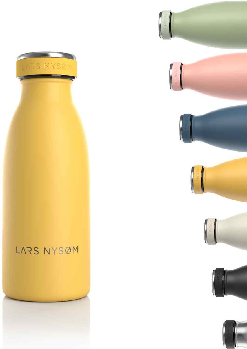 LARS NYSØM - 'Ren' Roestvrijstalen drinkfles 350ml - BPA-vrij geïsoleerde waterfles 0,35 Liter - Spicy Mustard
