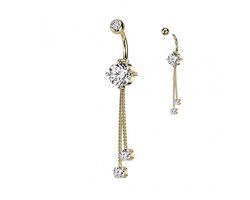 Navelpiercing 2 chains met steentje gold plated - LMPiercings
