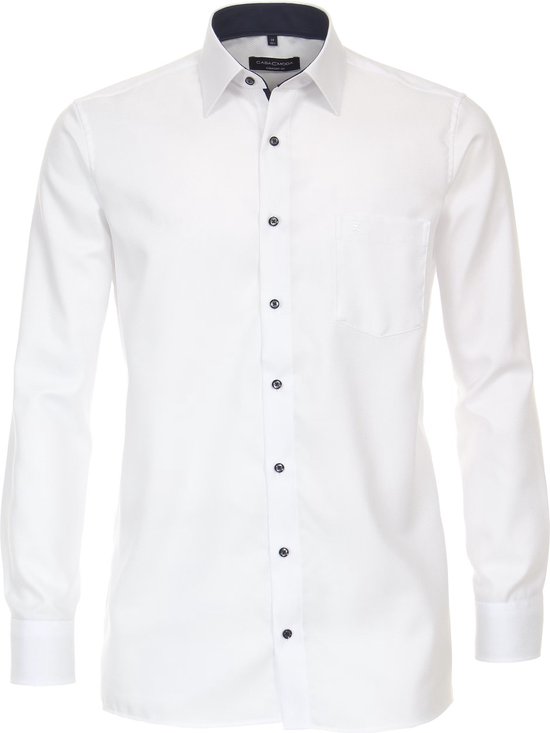 CASA MODA comfort fit overhemd - structuur - wit geruit - Strijkvriendelijk - Boordmaat: 50