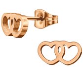 CS Joy - Hartje oorbellen - Chirurgisch staal - 6 x 10 mm - dubbele hartjes - ip/pvd rosé gold plated