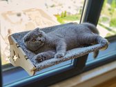 Houten hangmat voor katten, 61 x 29 cm, raamzitplaats, slaap-/zonneplek, raamligstoel, krachtige zuignappen tot 15 kg, veilig en robuust