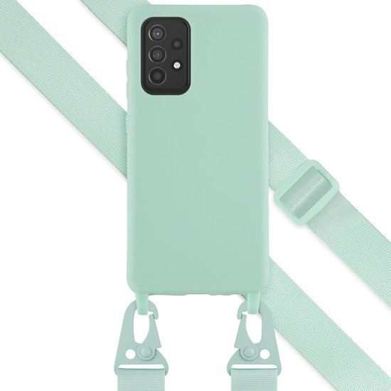 Selencia Hoesje Geschikt voor Samsung Galaxy A52 (4G) / A52s / A52 (5G) Hoesje Met Koord - Selencia Siliconen hoesje met afneembaar koord - Turquoise