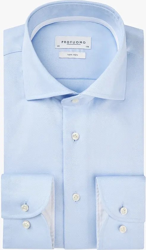 Profuomo slim fit overhemd - 2-ply twill - lichtblauw (contrast) - Strijkvrij - Boordmaat: 40