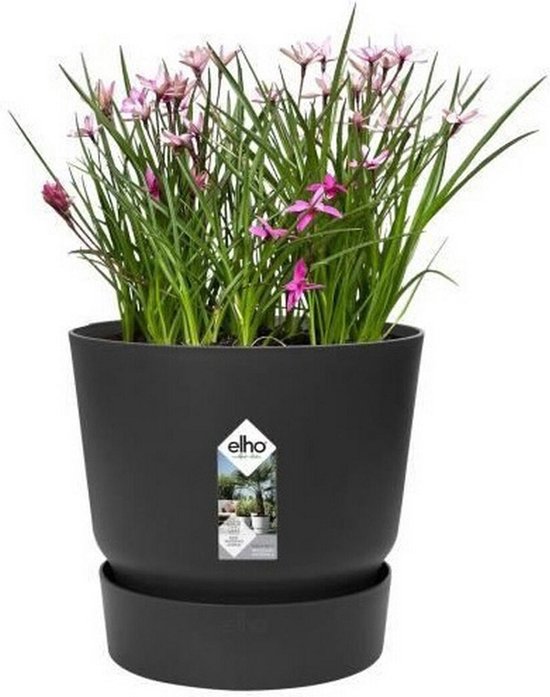 Elho Greenville Rond 30 - Grote Bloempot voor Buiten met Waterreservoir - 100% Gerecycled Plastic - Ø 29.5 x H 27.8 cm - Living black