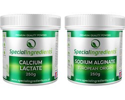 Calcium Lactaat (Lactate) & Sodium Alginaat (Natrium alginate) - 2 x 250 g - Sferificatie - Reverse Spherification - Moleculair Koken - Moderne Gastronomie - Kaviaar parels - Hersluitbare Potten - Recycled Plastic
