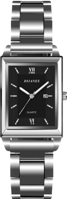 Hidzo Horloge - DIJANES - Zwart&Zilverkleurig - Dames - Heren - Analoog - Staal - Ø30mm - Datumaanduiding