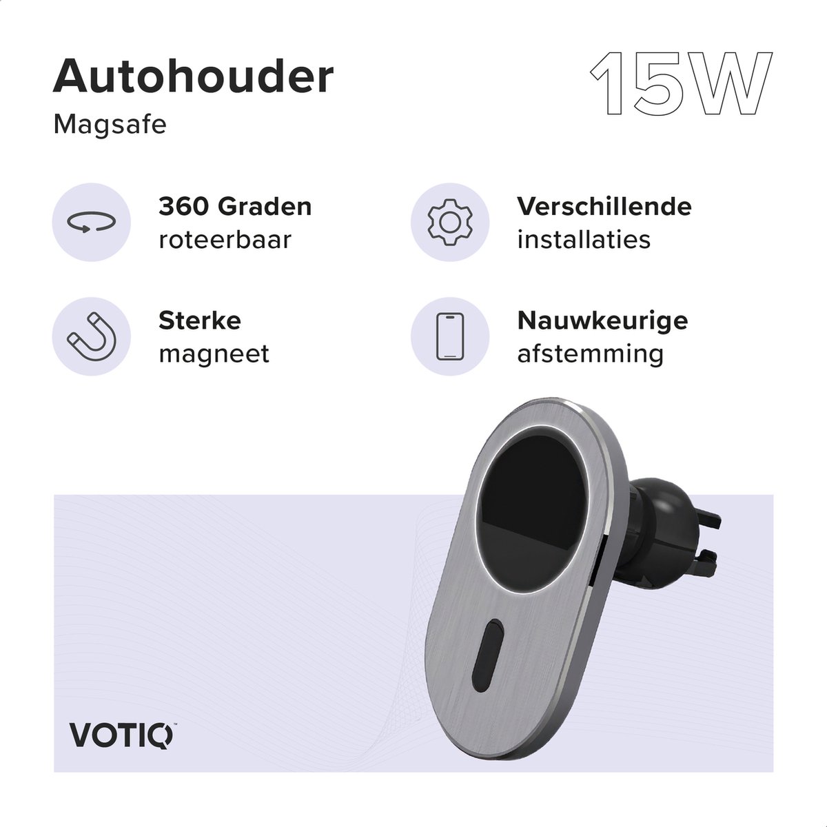 VOTIQ® MagSafe Support Voiture iPhone 13/12 Chargeur Sans Fil Série Mini/  Max / Pro