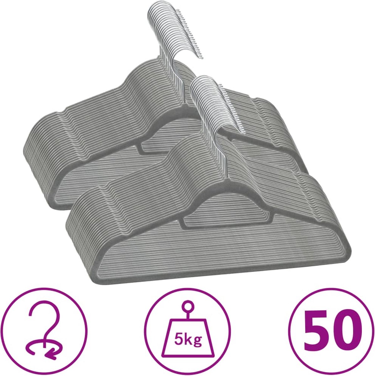 vidaXL - 50-delige - Kledinghangerset - anti-slip - fluweel - grijs