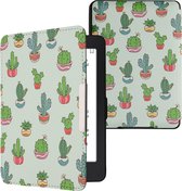 kwmobile hoes geschikt voor Amazon Kindle Paperwhite - Magnetische sluiting - E reader cover in lichtgroen / donkergroen - Cactussen design