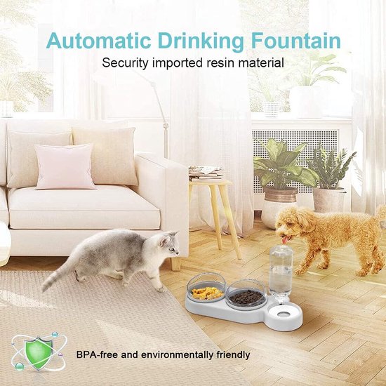 Lannvan Verhoogde kattenbak, set van 3, keramische voerbakken, 15° gekanteld voederstation voor katten, hondenbak met bakonderlegger, siliconen voerbak en waterbak voor katten en kleine honden