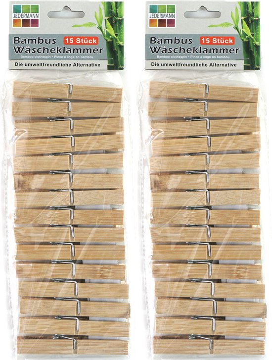 Jedermann wasknijpers - 30x - bamboe hout - 9,5 cm