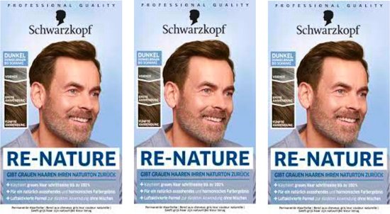3 x Teinture pour cheveux Schwarzkopf Re-Nature pour homme - Brun foncé |  bol.com