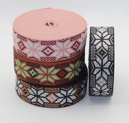 5 mètres de sangle de sac géométrique, largeur 40MM, couleur 02 BROWN/LIME