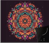 KitchenYeah® Inductie beschermer 59x52 cm - Mandala - Bloemen - Hippie - Boho - Oranje - Kookplaataccessoires - Afdekplaat voor kookplaat - Inductiebeschermer - Inductiemat - Inductieplaat mat