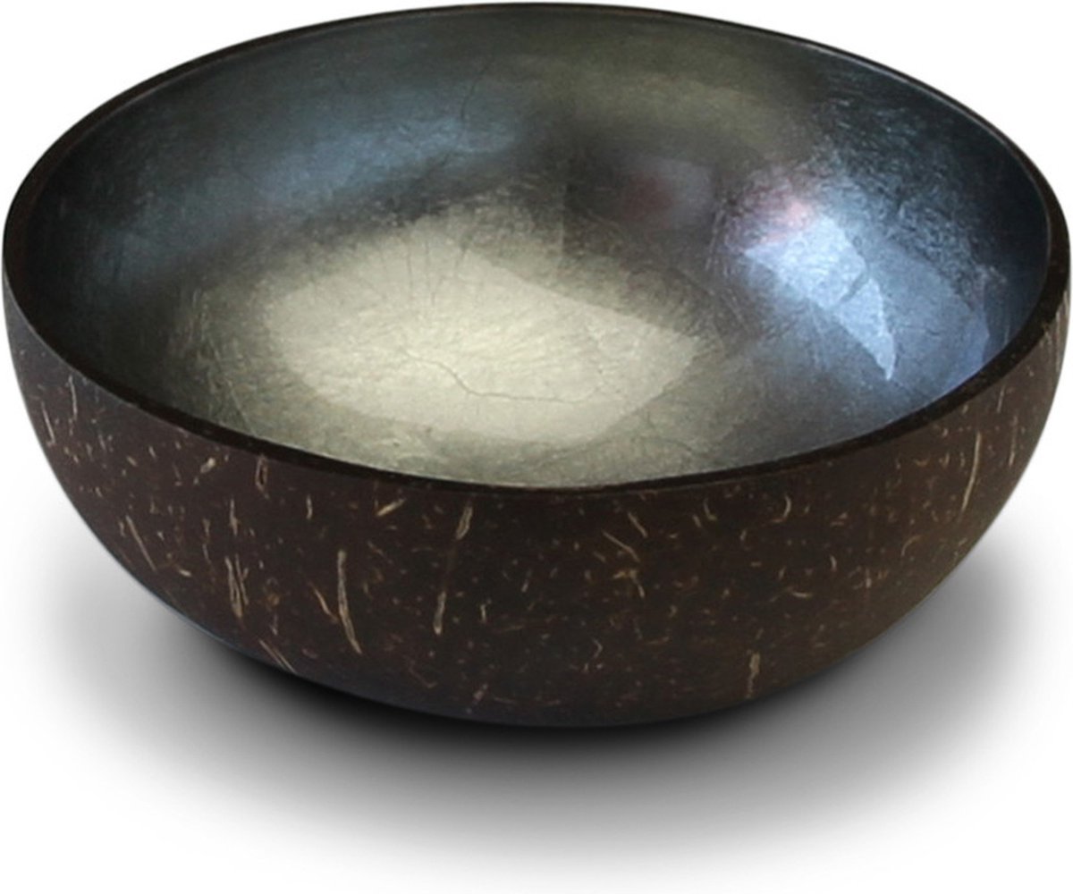 Noya - Coconut Bowl - Kokosnoot - Schaal Kom - Zilver Grijs Metallic Leaf