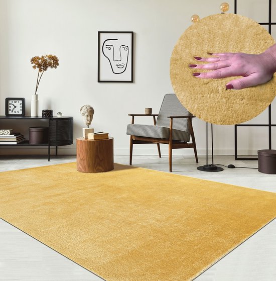 Karpet24 Loft Tapis moderne à poils courts moelleux, dessous antidérapant, lavable jusqu'à 30 degrés, merveilleusement doux, aspect fourrure, or - 160 x 230 cm