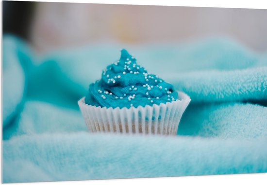 Acrylglas - Cupcake met Blauwe Botercrème - 150x100 cm Foto op Acrylglas (Met Ophangsysteem)