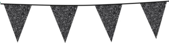 Wefiesta - Vlaggenlijn Zwart Glitter (20 x 30 cm) - 6 m