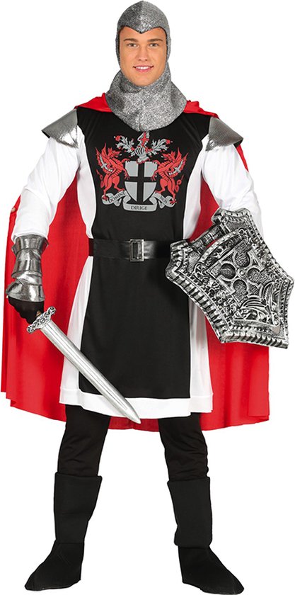 Fiestas Guirca - Kostuum Middeleeuwse ridder (zwart/rood) - maat L (52-54)