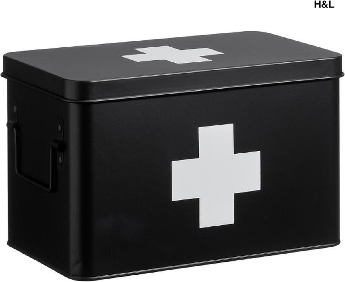Luxe medicijnbox - zwart - metaal - bewaardoos medicijnen - opbergdoos - badkamer - 20 x 18 x 31 cm