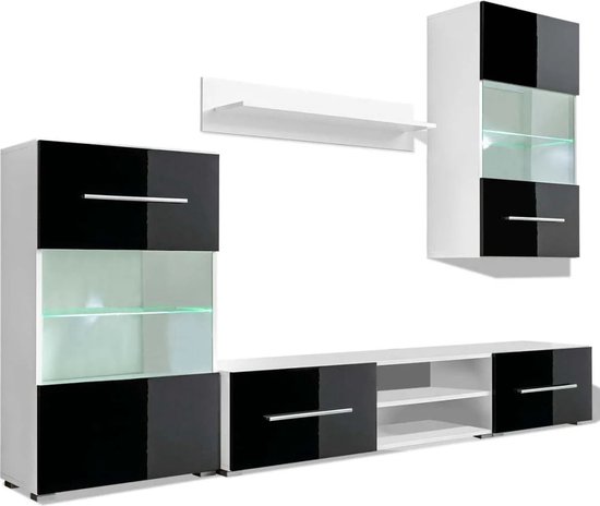Muurvitrine tv-meubel met LED-verlichting 5-delig