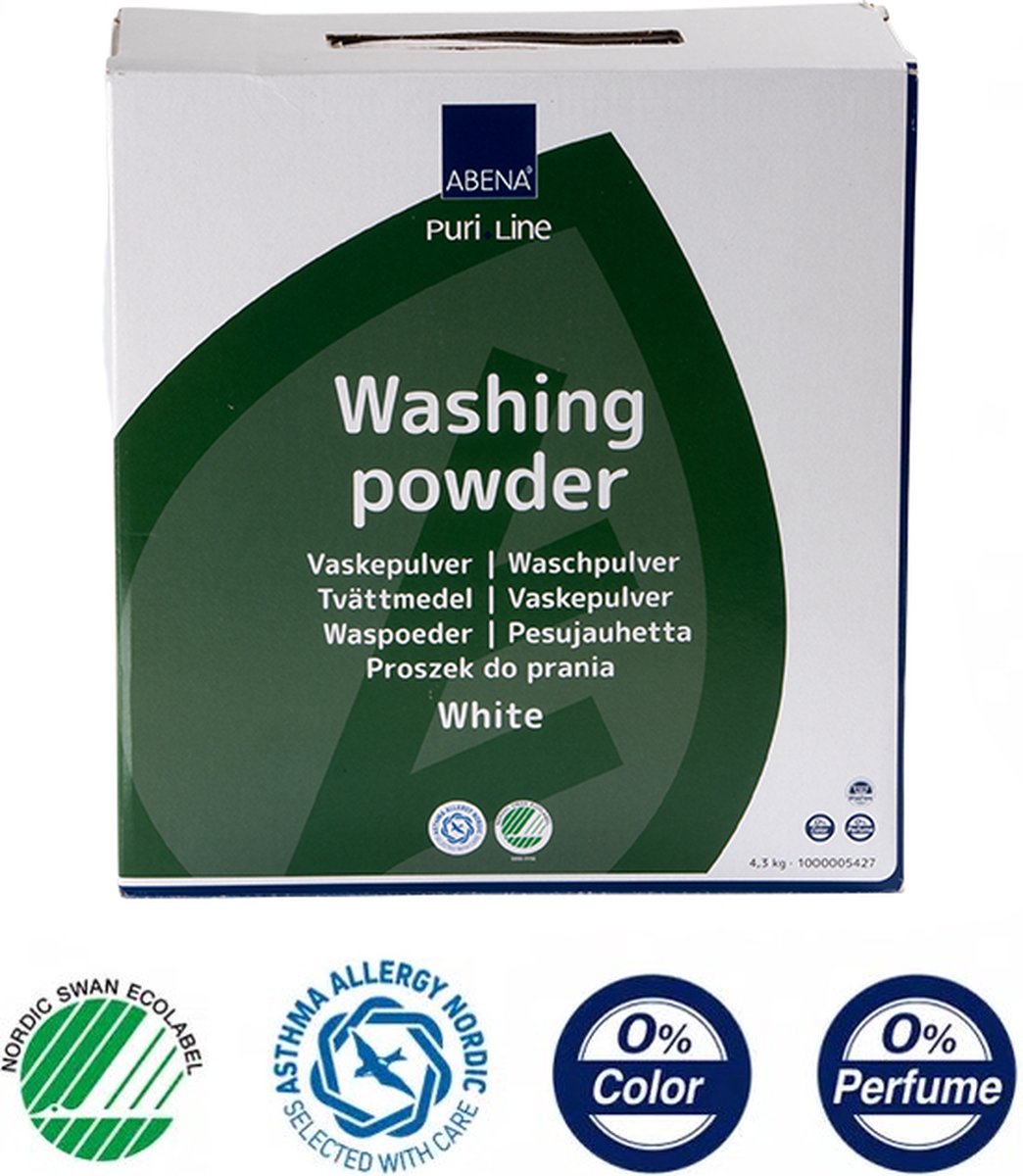 ABENA Duurzaam Waspoeder voor Witte Was 4,3kg - Wasmiddel Zonder Geur en Kleurstoffen - Veilig voor de Gevoelige Huid en de Natuur - Tot 100 Wasbeurten