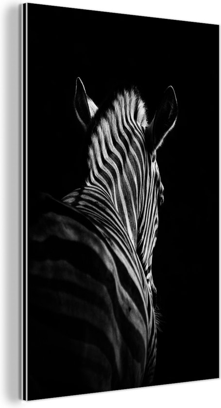 Wanddecoratie Metaal - Aluminium Schilderij Industrieel - Zebra - Dier - Zwart wit - Wilde dieren - 40x60 cm - Dibond - Foto op aluminium - Industriële muurdecoratie - Voor de woonkamer/slaapkamer