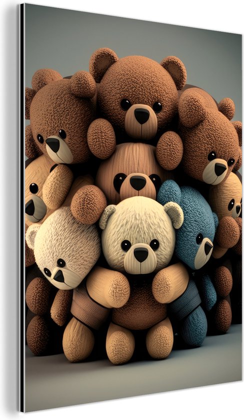 Décoration murale Métal - Peinture Aluminium Industrielle - Ourson - Peluche - Marron - Design - Garçons - Filles - 60x80 cm - Dibond - Photo sur aluminium - Décoration murale industrielle - Pour le salon/chambre